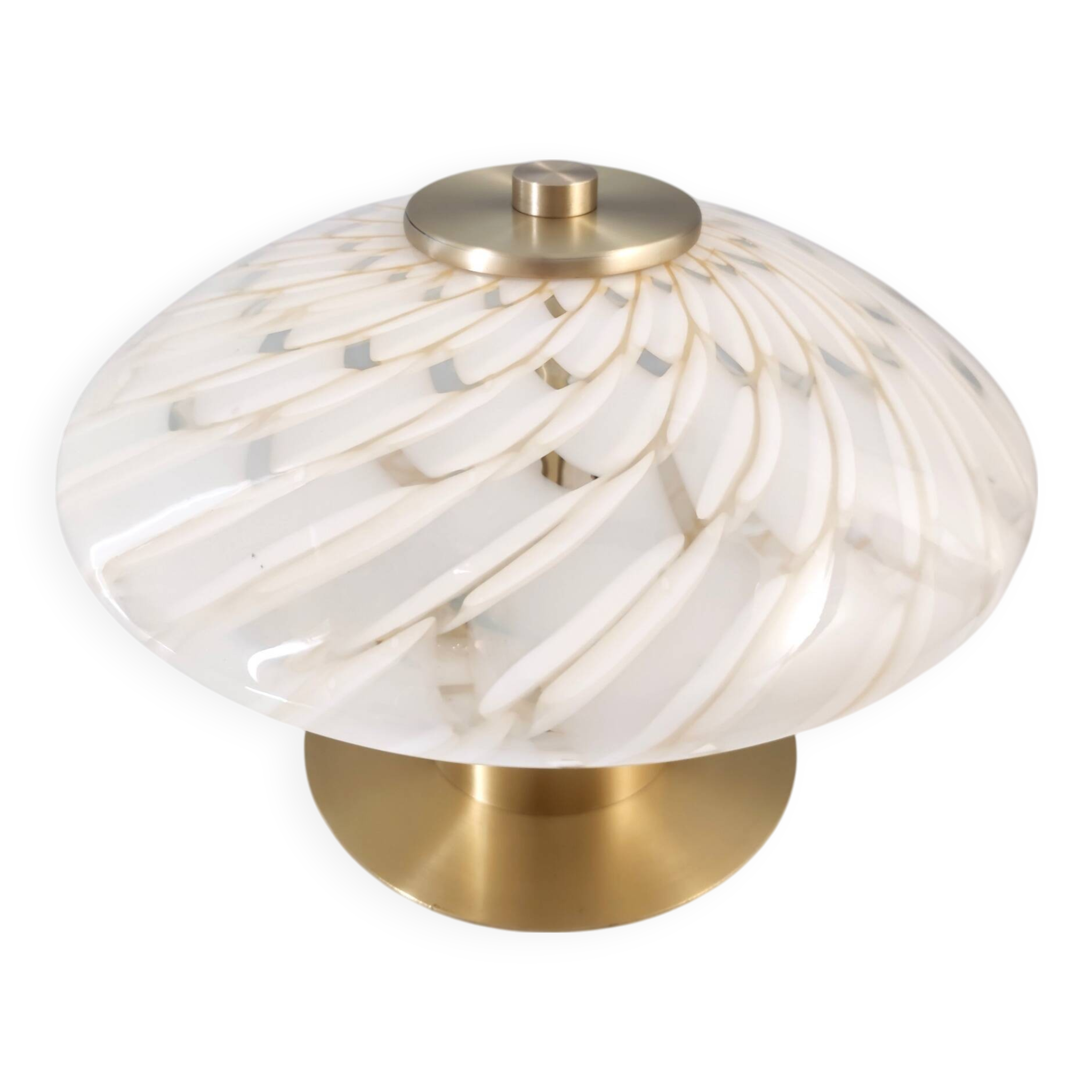 Lampe de table en verre de Murano blanc et laiton, Italie, années 1980