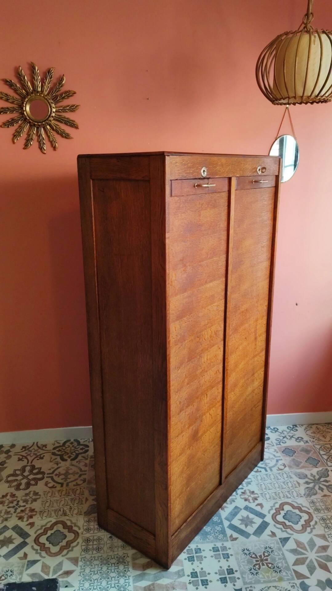 Filing cabinet with curtains