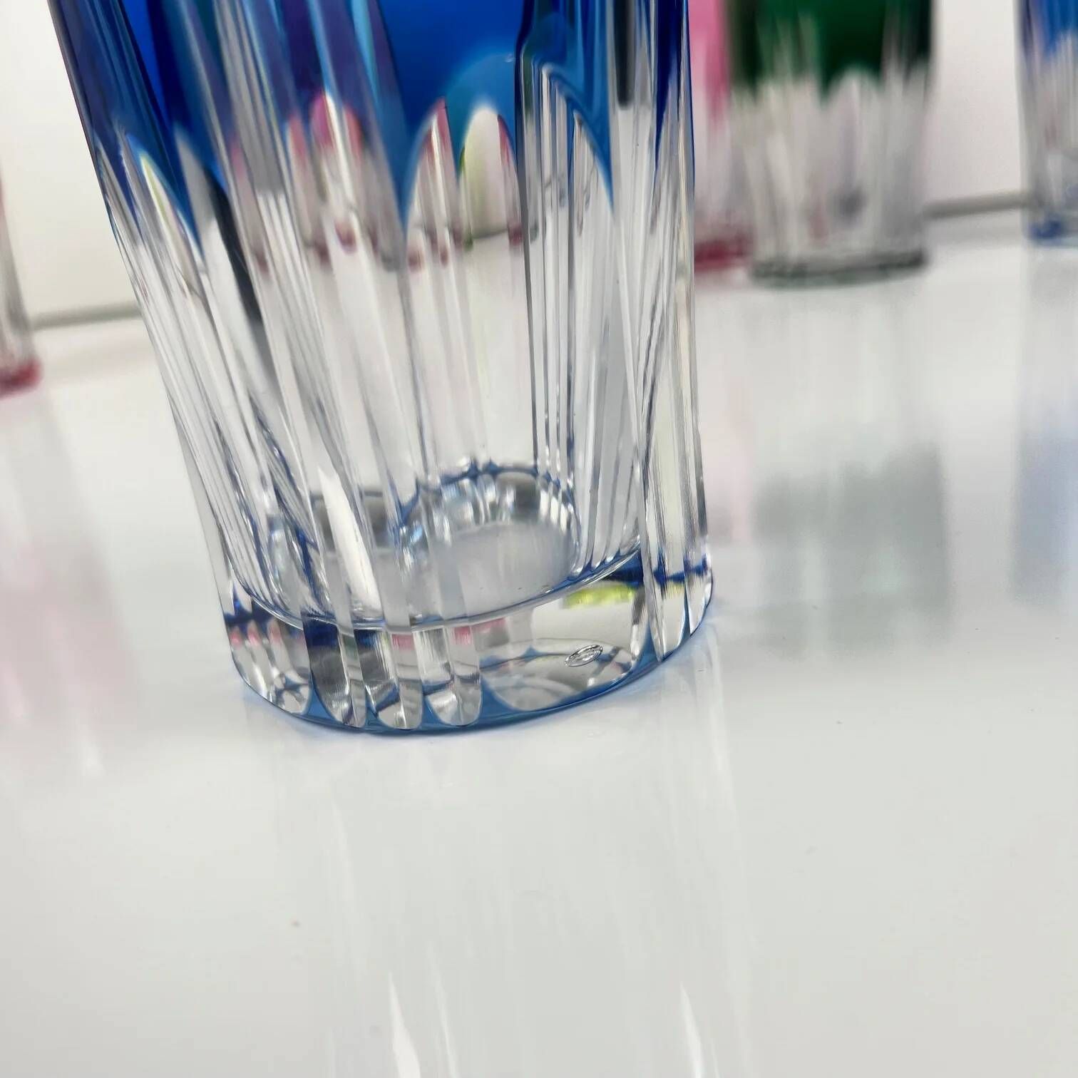 Set of 6 coloured double crystal long drink glasses, 1970s, Eastern Europe.