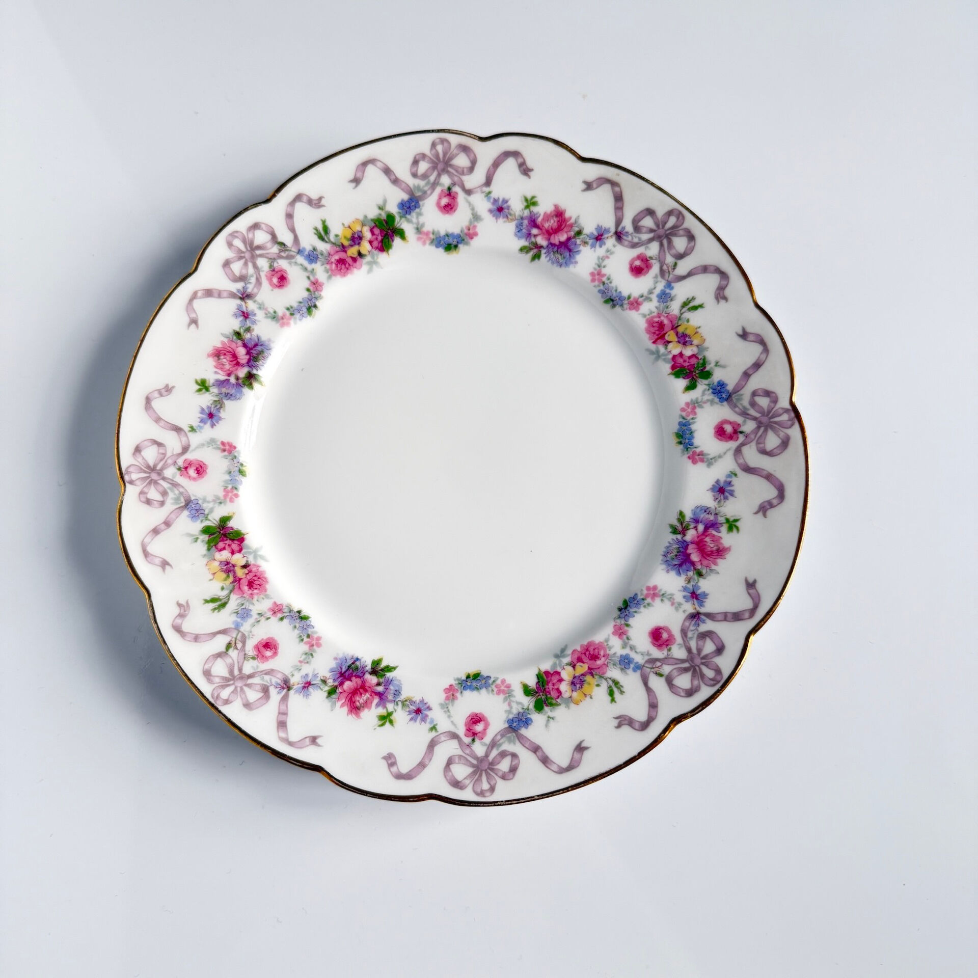Set of 6 Limoges porcelain dessert plates with garlands and