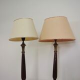 Mahogany Hat Lamps, Brass and Cotton of Abat Day, 1950s, Set of 2
