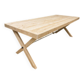 Very large industrial design table / sandblasted solid wood / L 242 cm