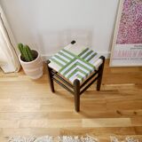 Wooden stool. vintage stool. woven stool
