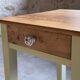 Restored antique oak bedside table - almond green and natural varnished wood