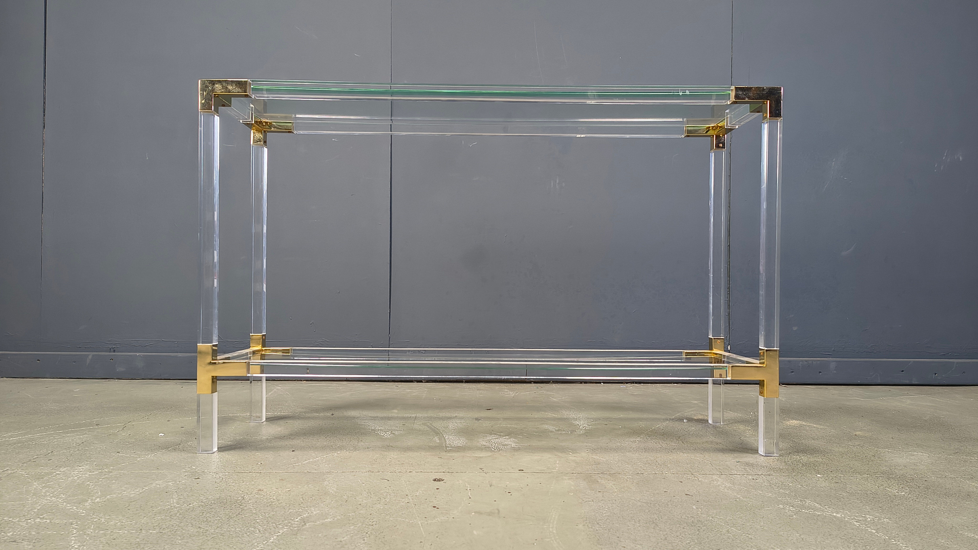 Brass and lucite console table, 1970s