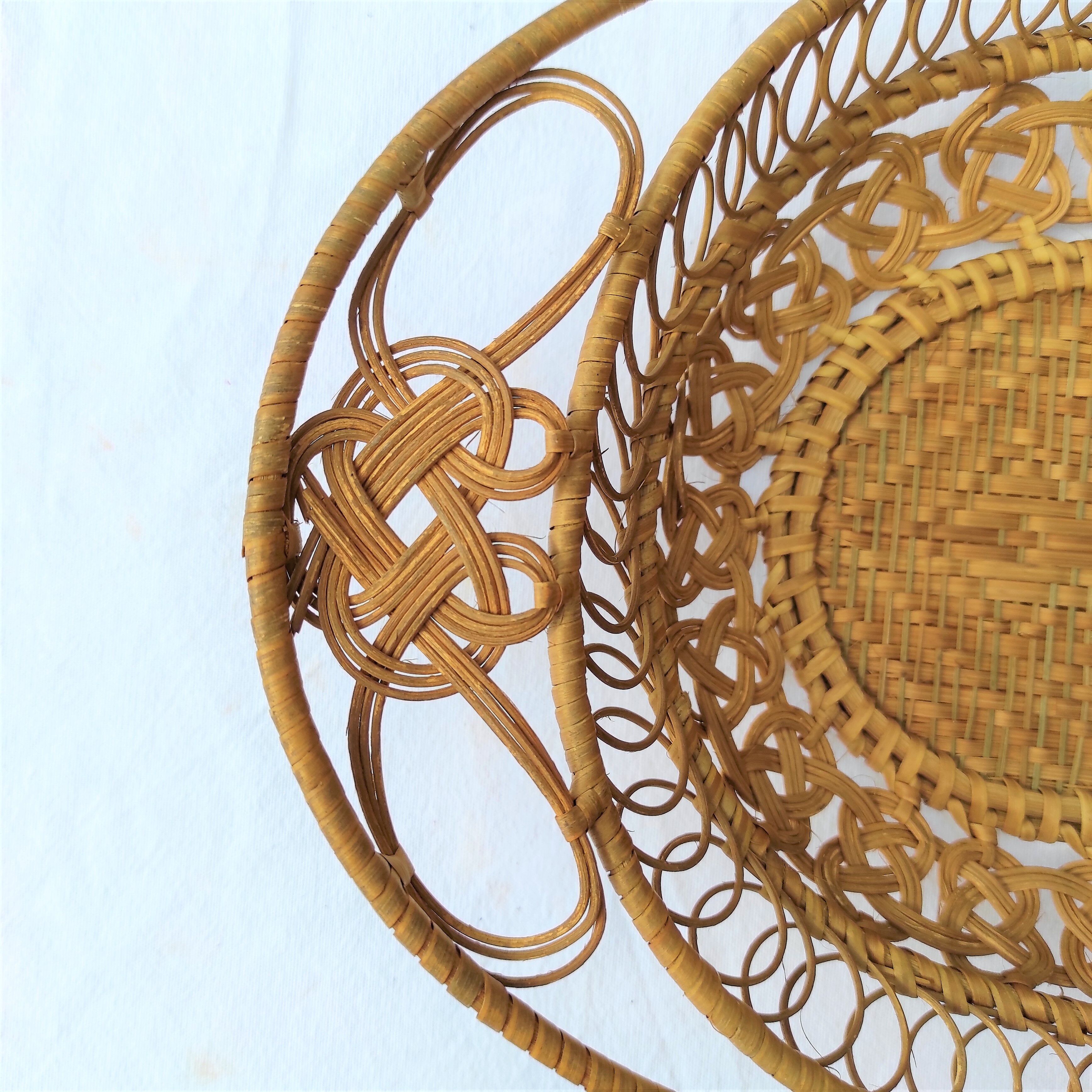 very old bread basket or fruit woven wicker woven in early 1900