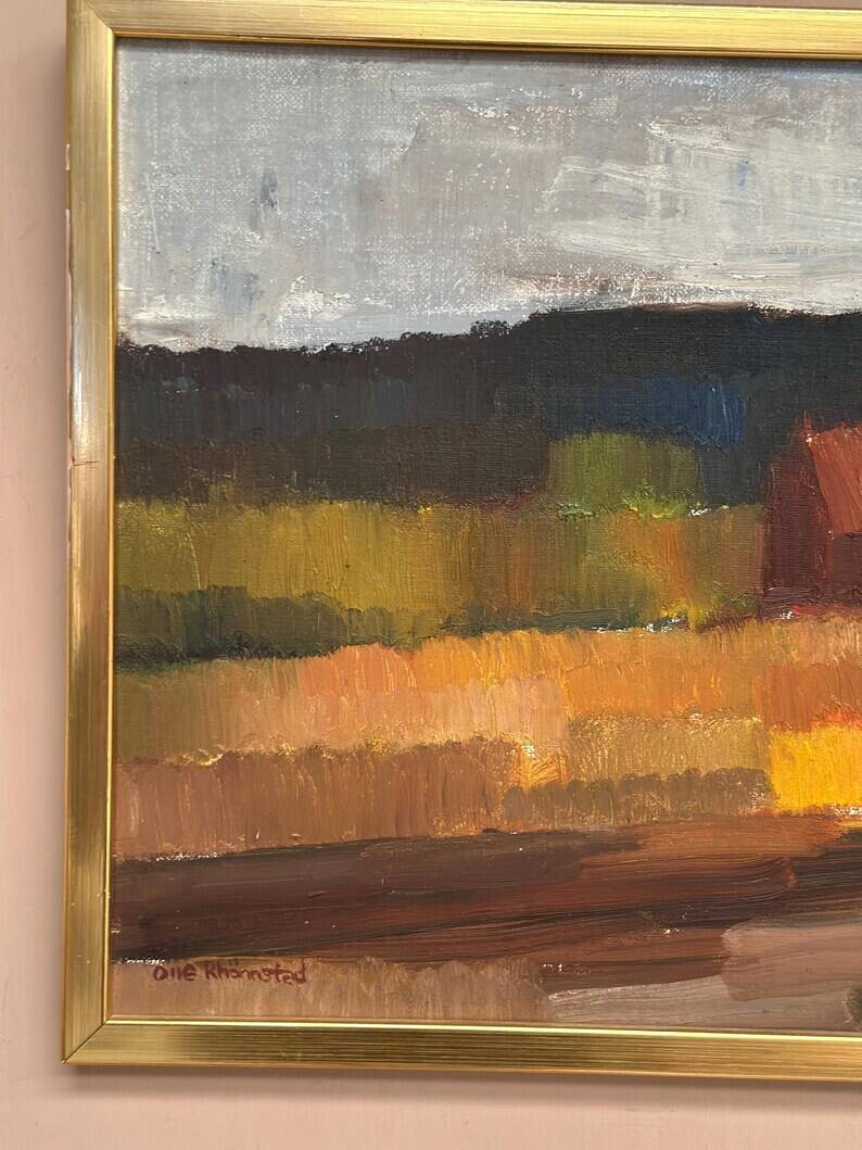 Original Swedish Oil on Canvas – "Landscape" by Olle Rhönnstad – Signed – Vintage and Framed – 43 × 35 cm (16.9" × 13.8")