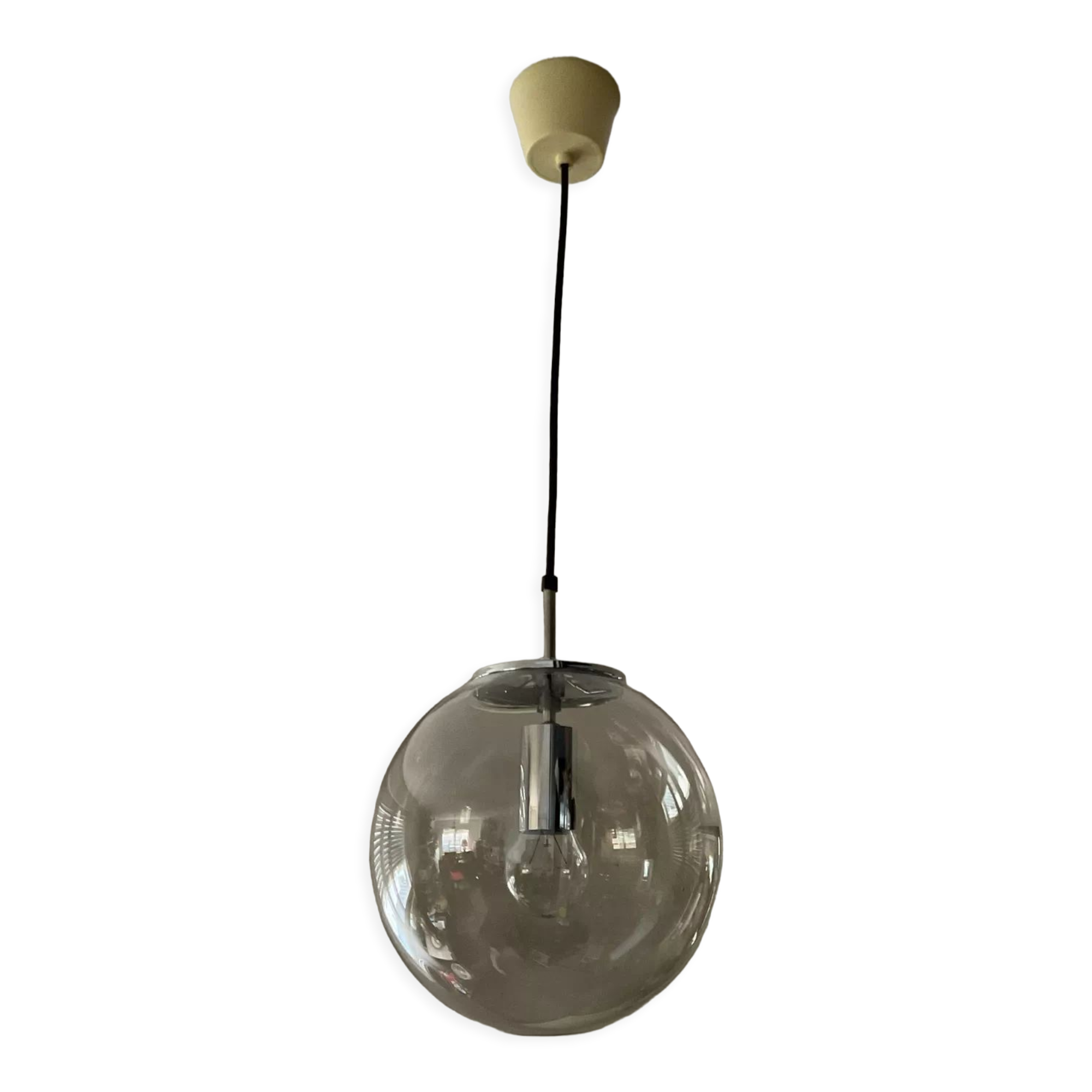 Space Age globe pendant lamp in smoked glass from the 70s