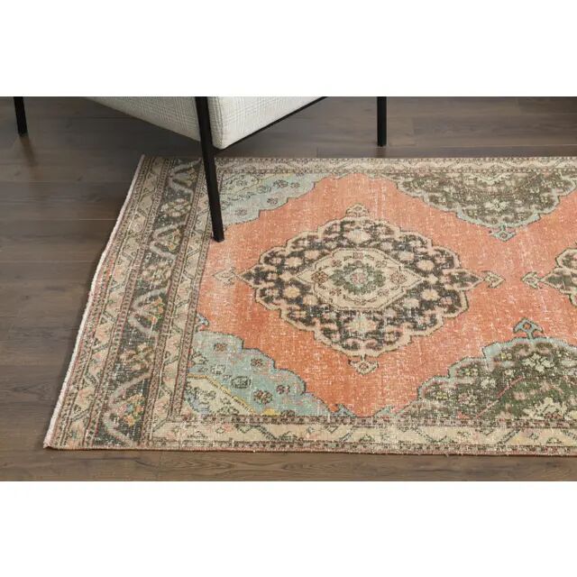 Tapis couloir vintage turc Oushak fait main en laine et coton orange des années 1970 112x402