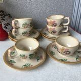HB Henriot Quimper stoneware cups, hand-painted floral decoration