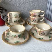 HB Henriot Quimper stoneware cups, hand-painted floral decoration