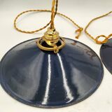 Blue enameled sheet metal pendant lights