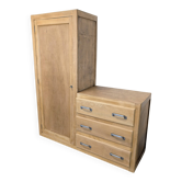 Vintage wardrobe with 1 door and chest of drawers with 3 drawers.
