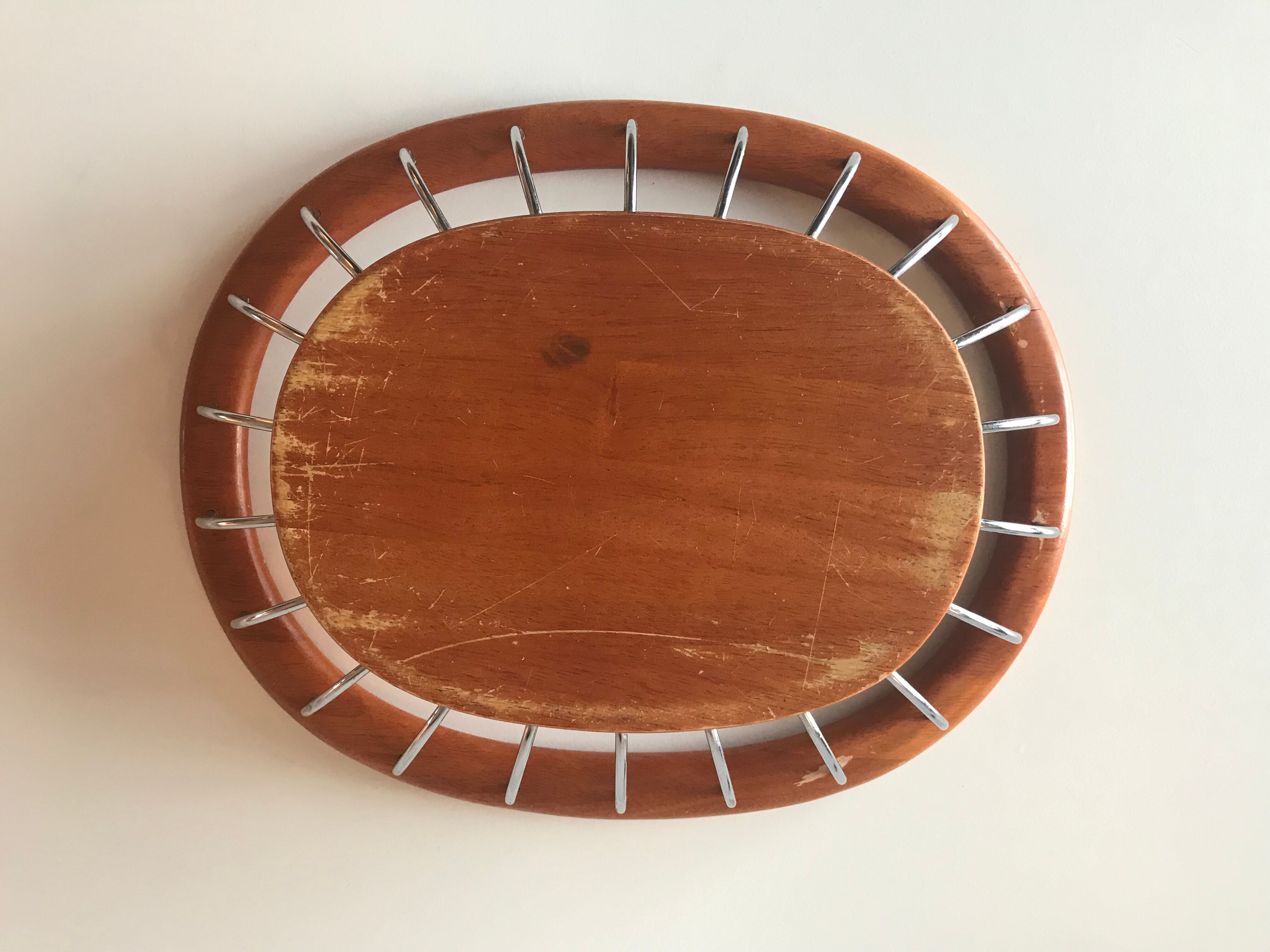 Fruit basket in wood and chrome