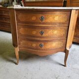 Curved chest of drawers in rosewood and marble marquetry