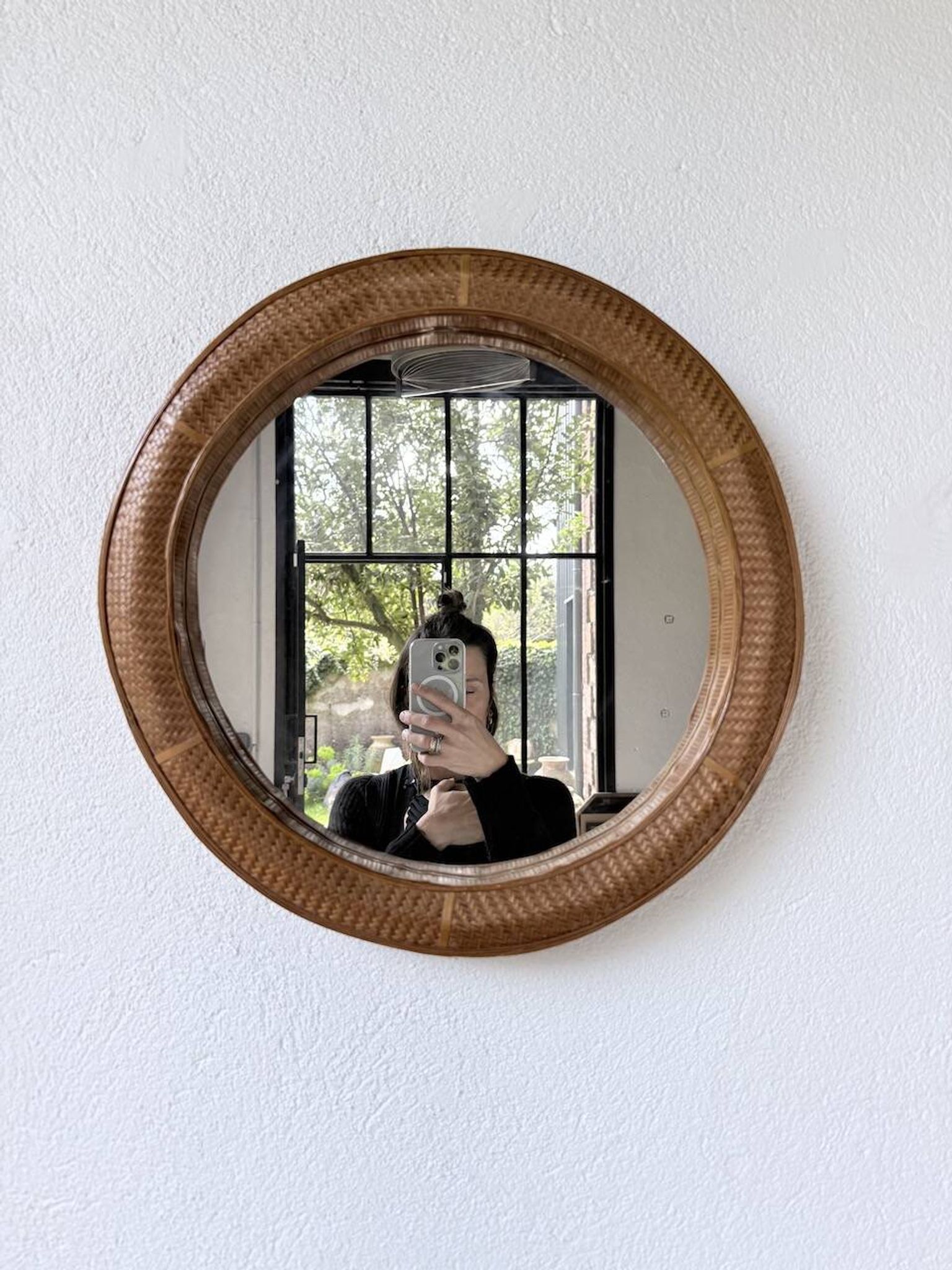 Woven wicker round mirror 1960