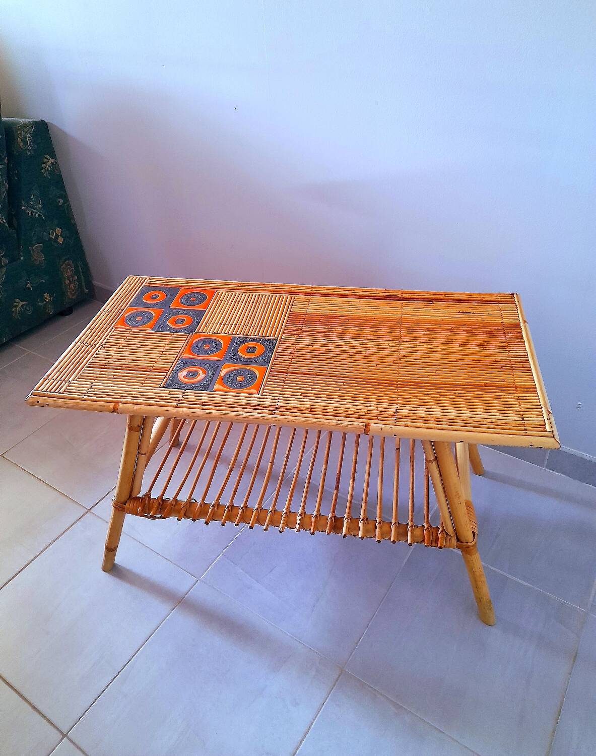 Rattan table, Audout Minet / Capron 1950