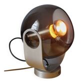 Lampe space age en métal chromé et verre fumé 1970