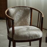 Pair of Danish armchairs in beech, reupholstered in lambswool, Art Nouveau, 1900s.