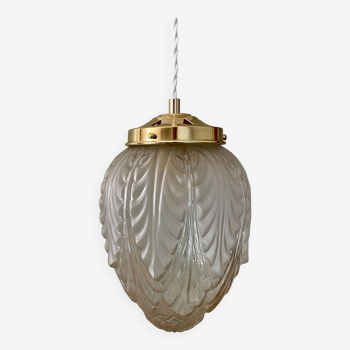 Vintage art deco globe pendant light in frosted and transparent glass