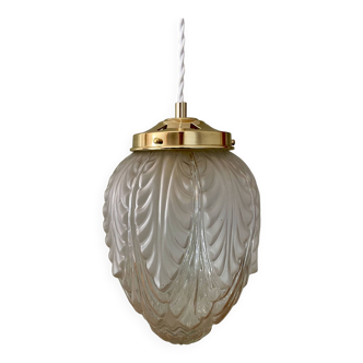 Vintage art deco globe pendant light in frosted and transparent glass