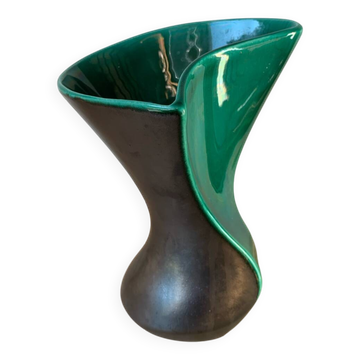 Two-tone ceramic vase 1950 black and green