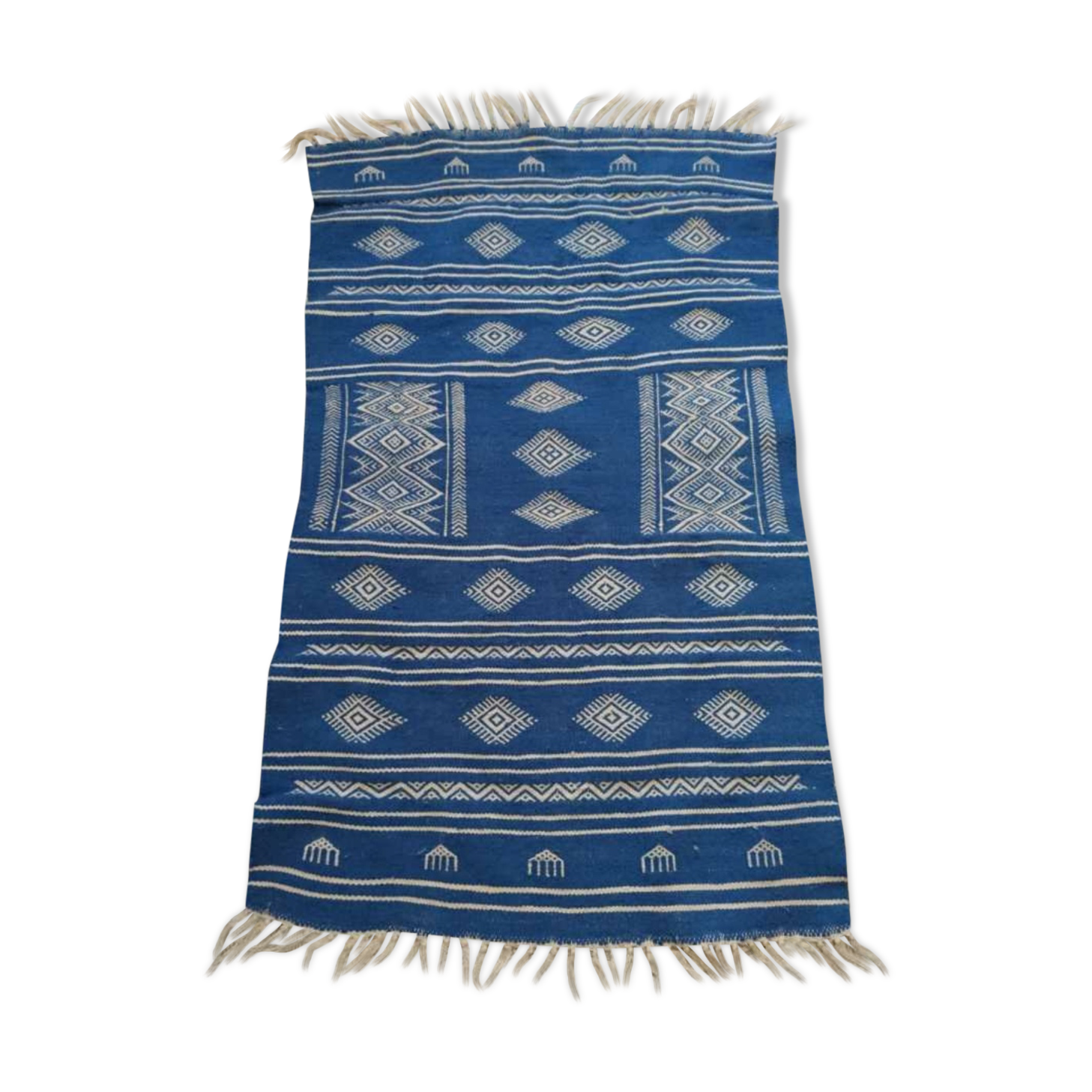 Tapis berbère bleu et blanc 110 x 66 cm
