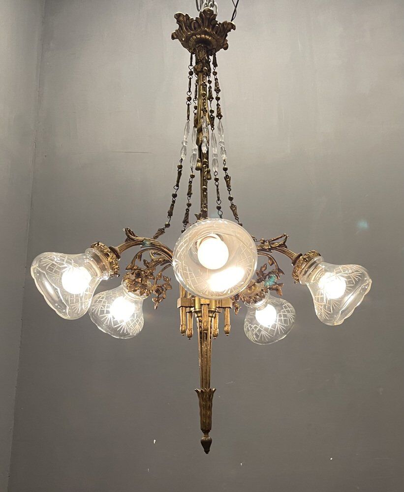 Italian Liberty Bronze Chandelier, 1940s