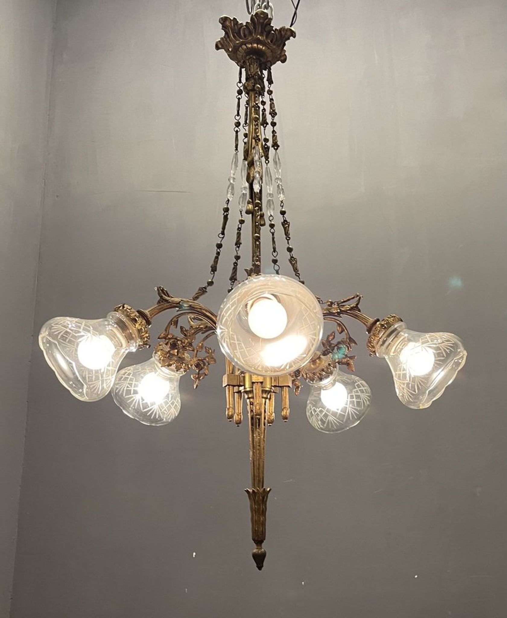 Italian Liberty Bronze Chandelier, 1940s