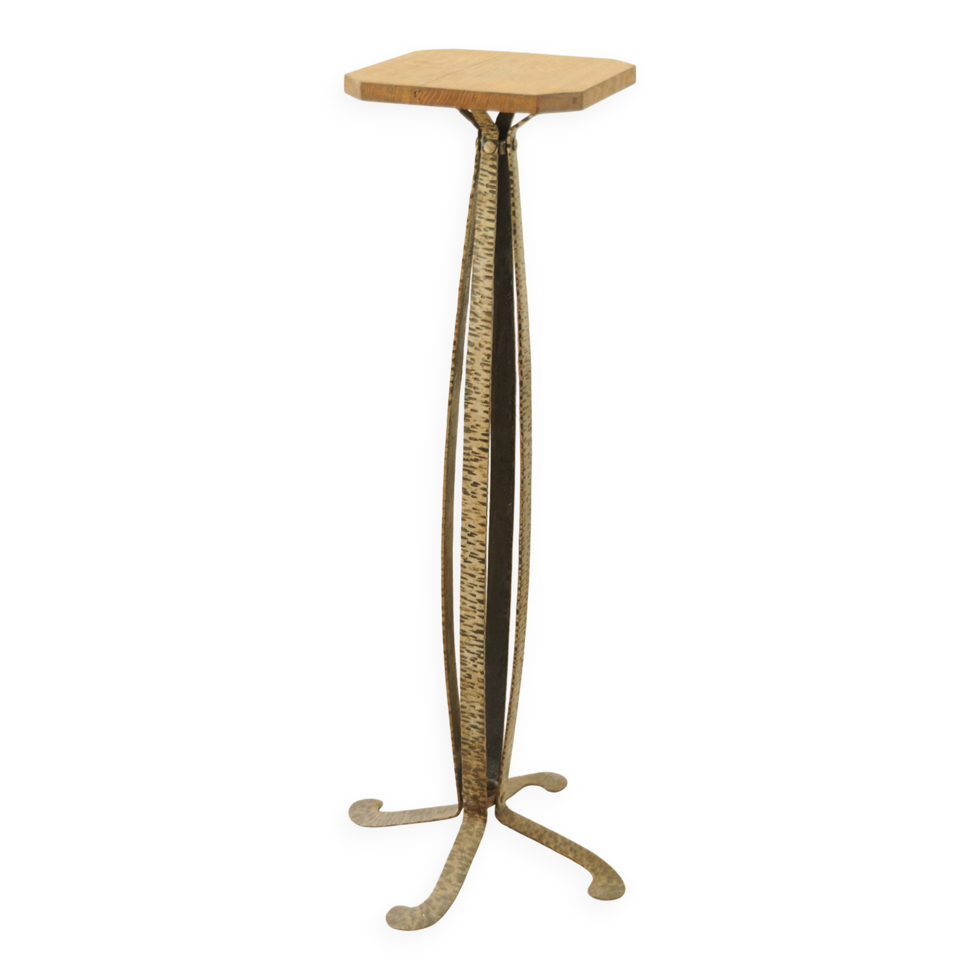 Wrought Iron and Wood Side Table - Art Deco Side Table - Column Furniture