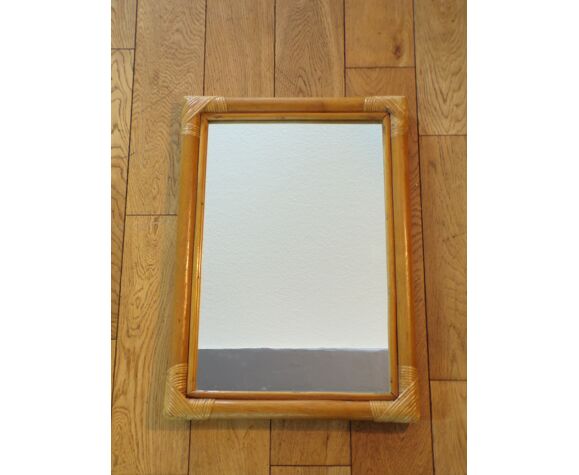 Miroir rectangulaire vintage en rotin 53x38cm