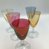 5 verre à pieds vintage multicolore