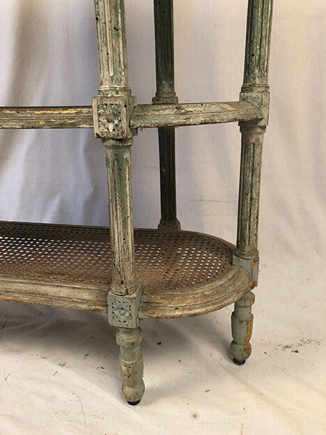 Louis XVI style console in grey/green lacquered wood
