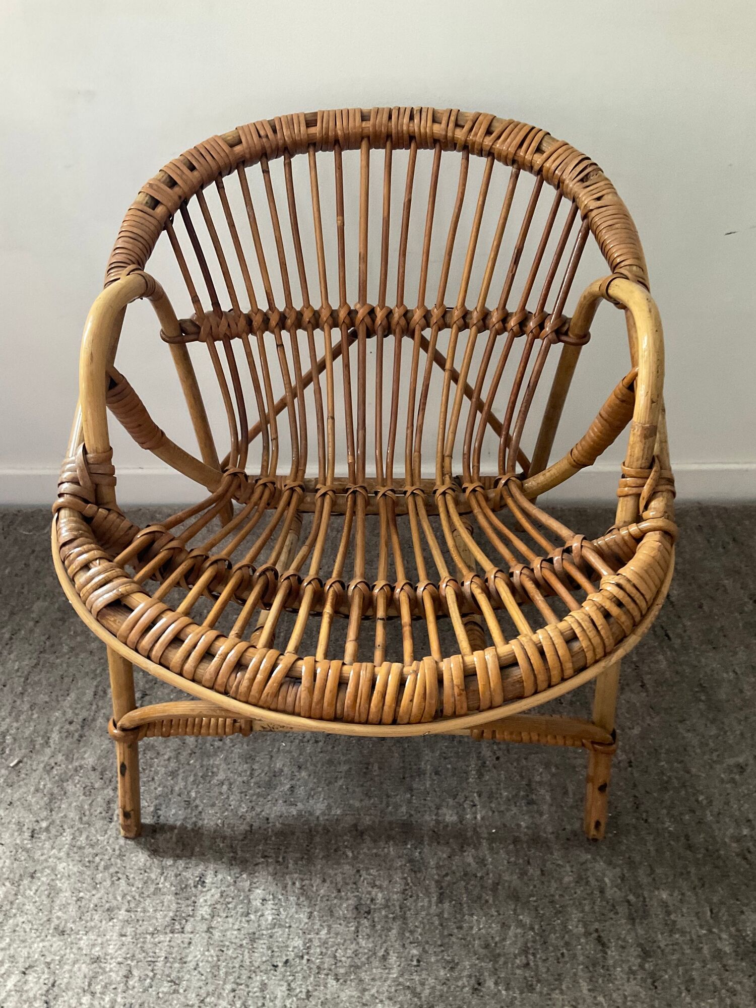 Children's armchair rattan shell from the 70s