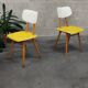 Pair of yellow and white TON Bystrice Thonet wooden chairs