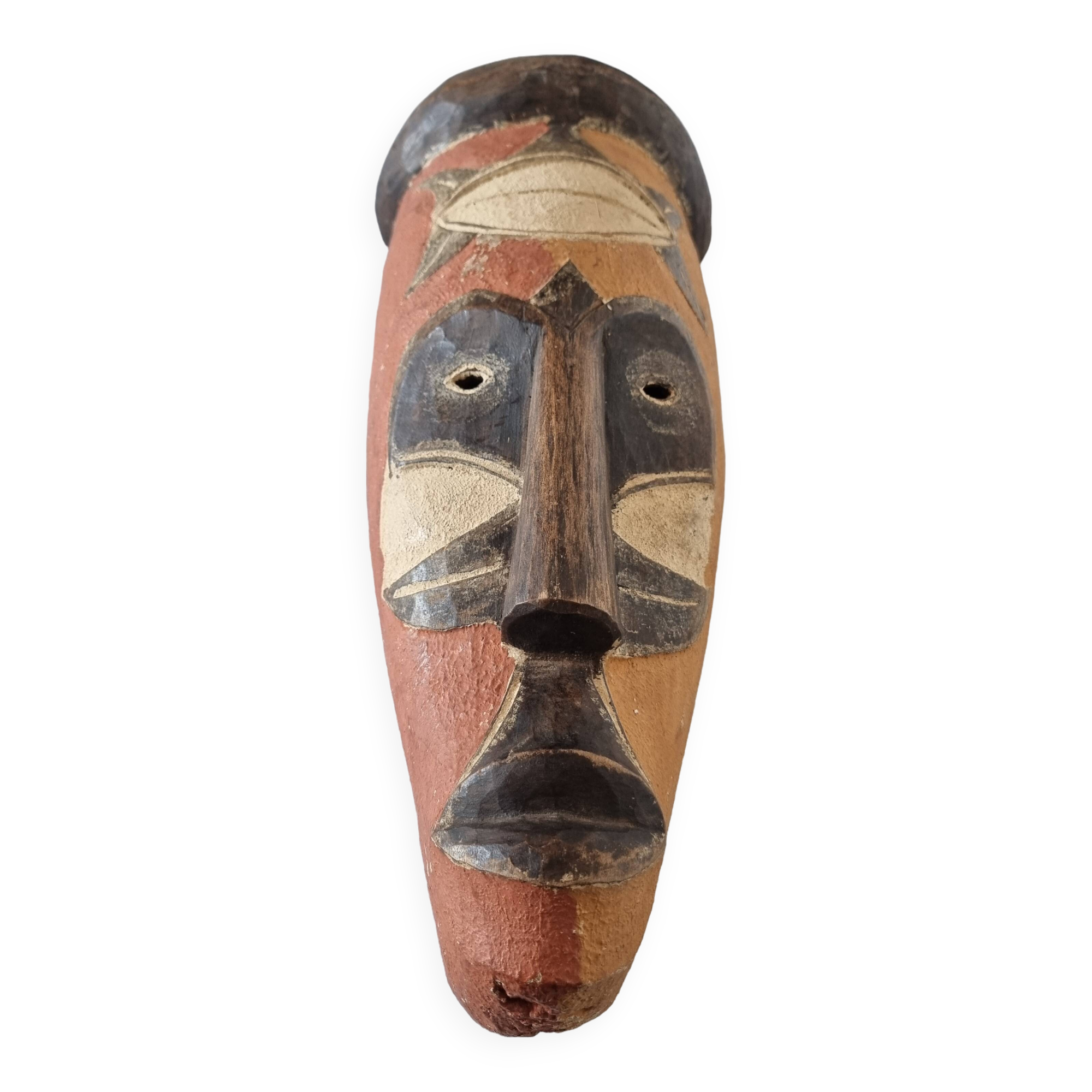 Wooden mask baule carved and hand painted with natural pigments from ivory coast