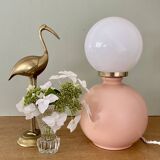 Vintage table lamp in pink ceramic and white opaline