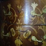 Louis XV commode with marquetry, gilded bronze and marble.