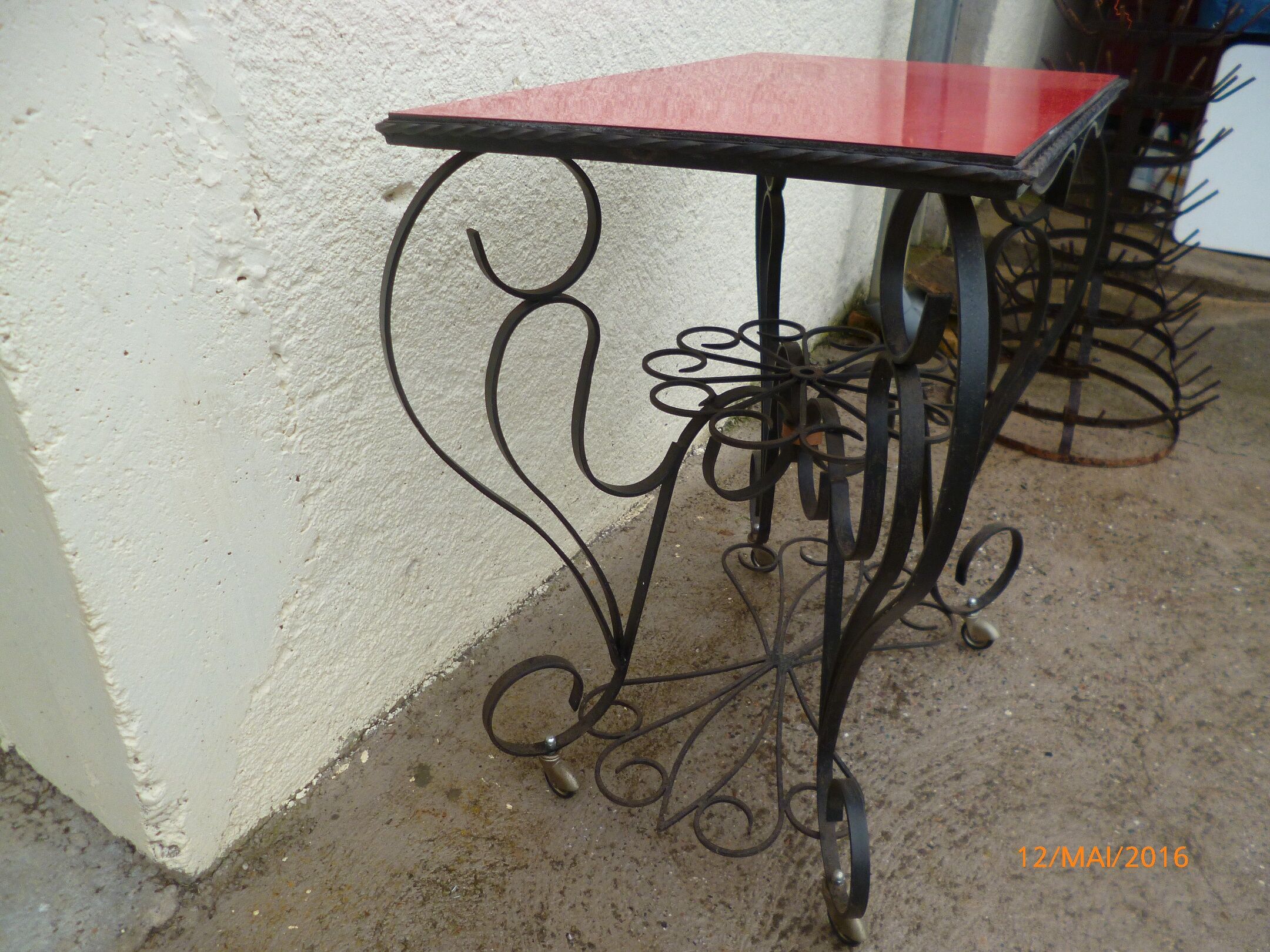 TV table roller iron forge style formica table