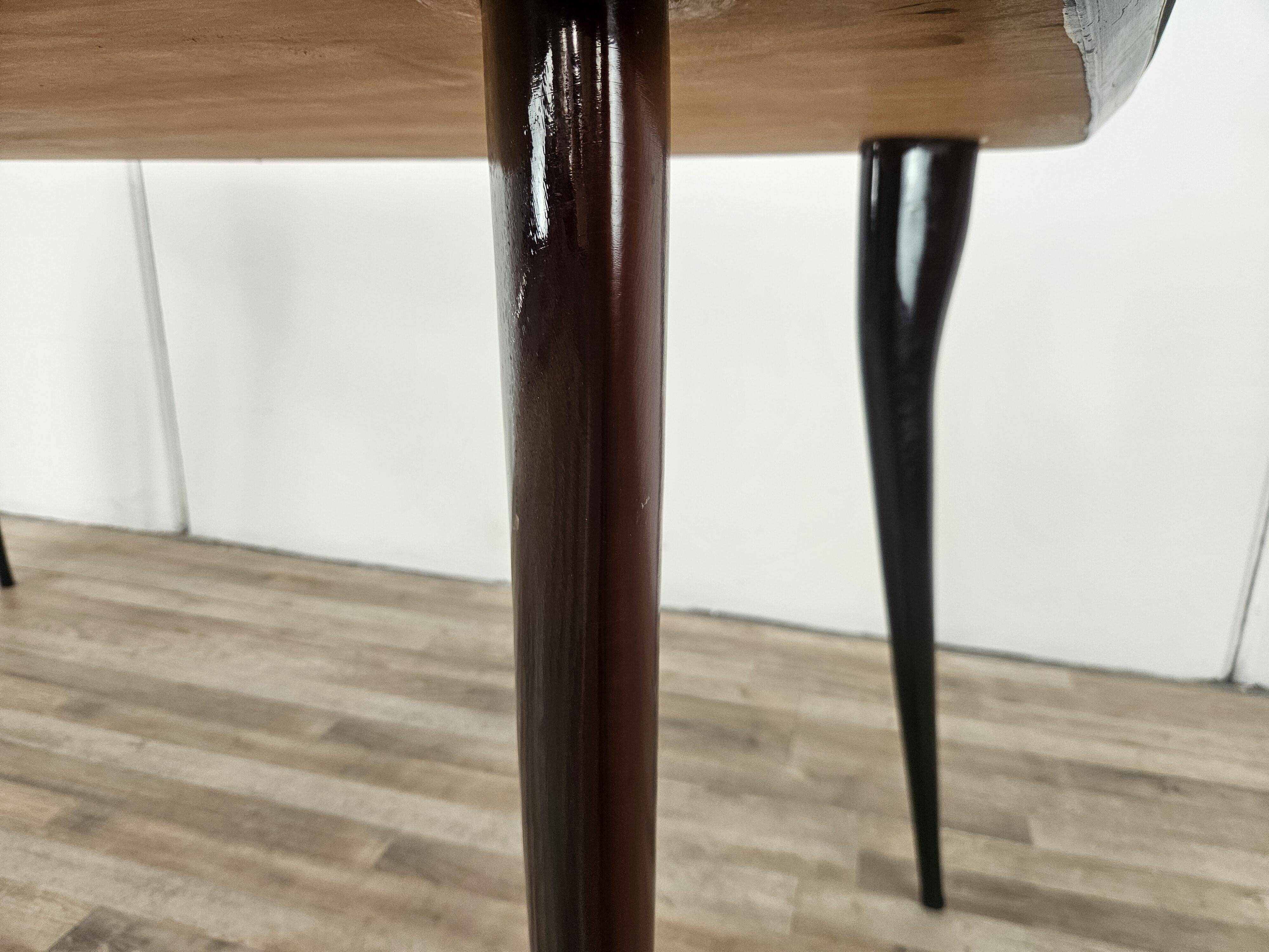 Mid-century mahogany dining table with aquamarine glass top