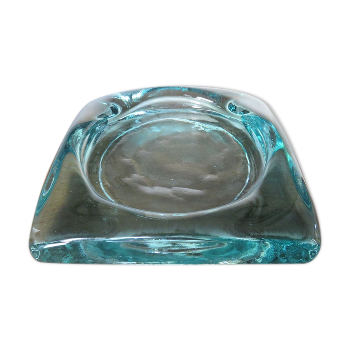 Saint Gobain ashtray in sky blue transparent glass 70s