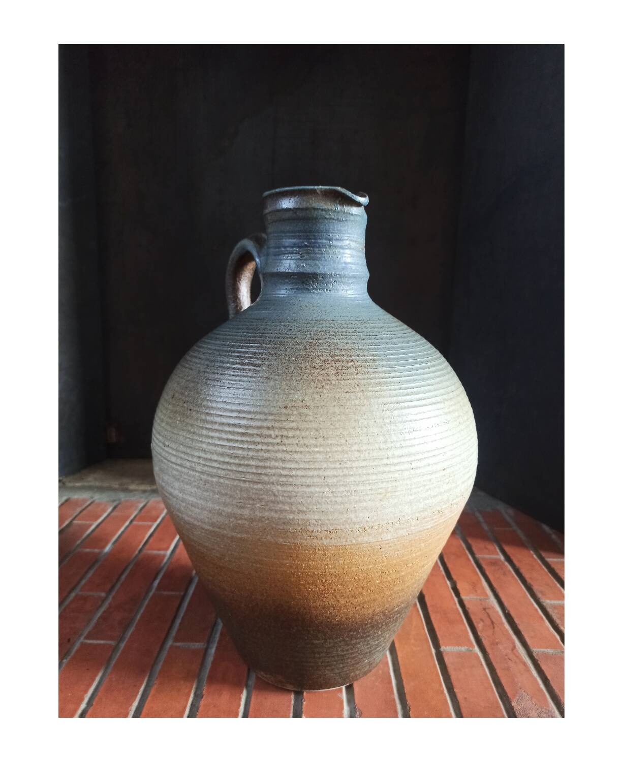 Vintage large pitcher vase in artisanal stoneware.