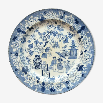 Assiette xixème porcelaine tendre de Chantilly décor japonisant bleu