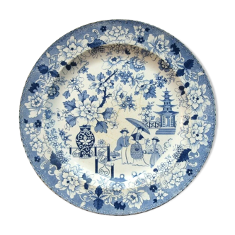 Plate XIXth soft porcelain of CHANTILLY: blue Japanese decoration