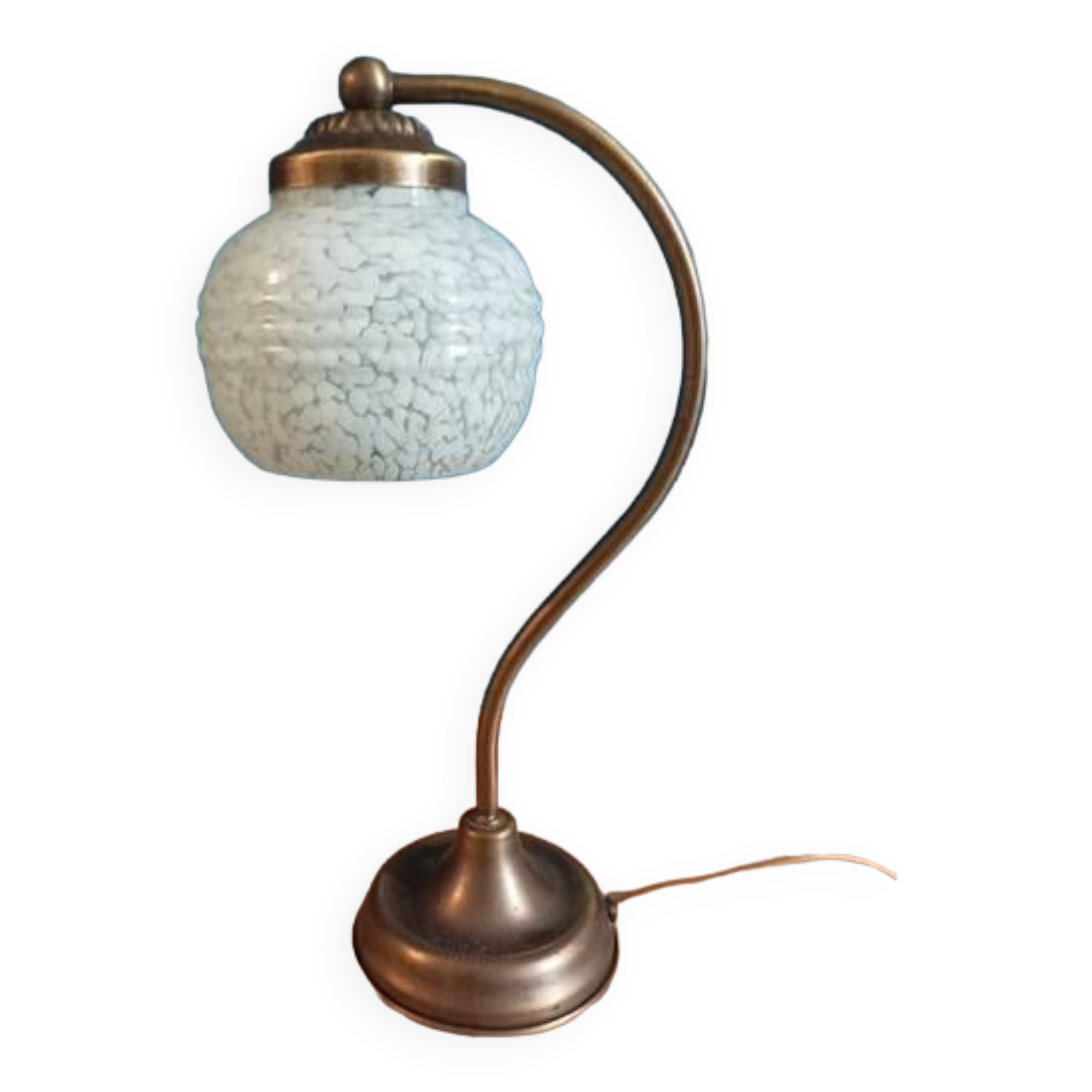 Bedside lamp in room with patinated golden globe Clichy blue