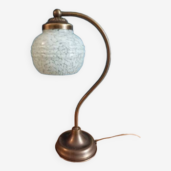 Lampe chevet salle support doré patiné globe Clichy bleu