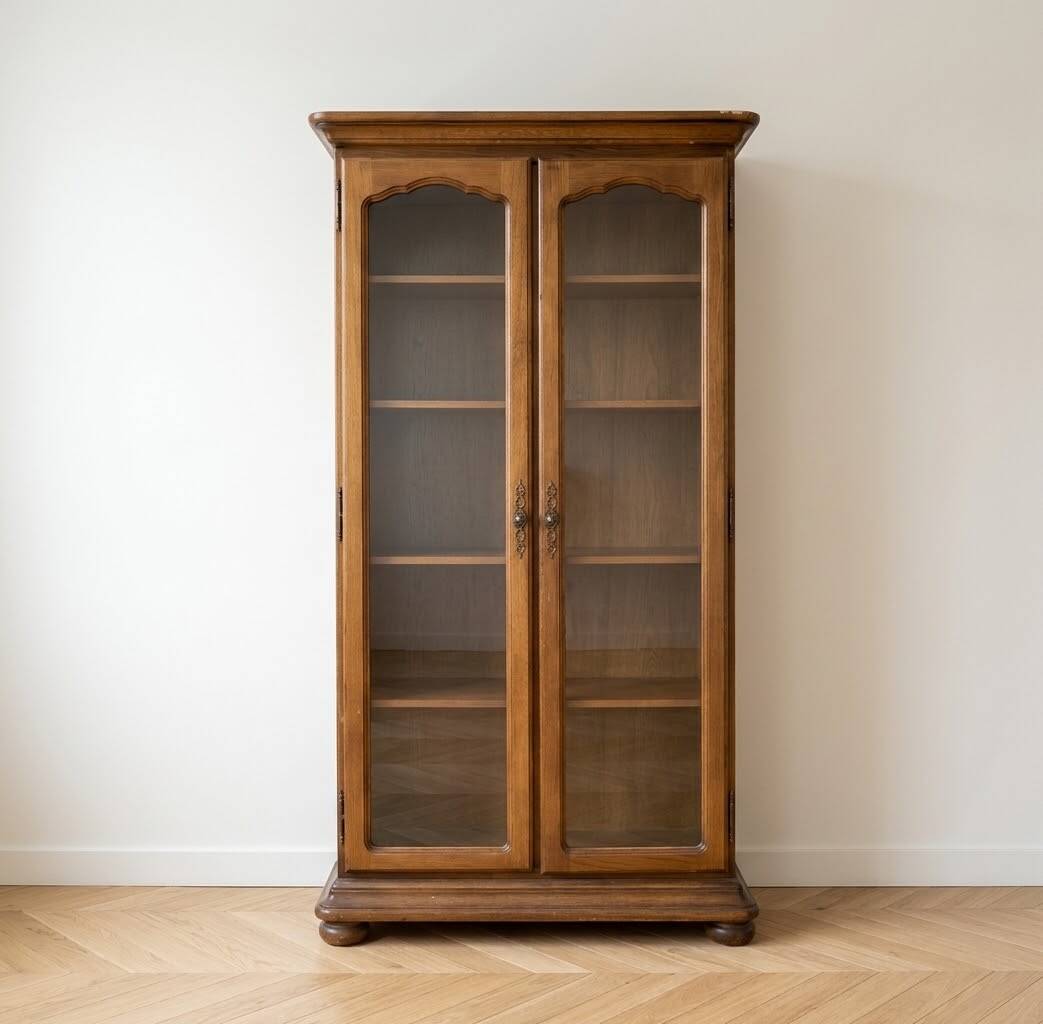 Traditional display cabinet in oak veneer.