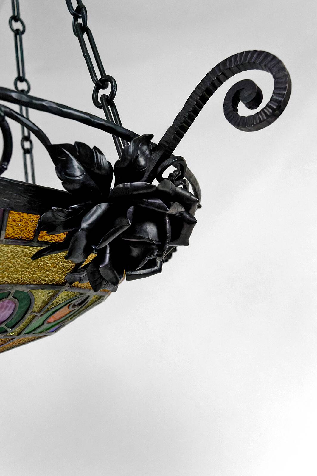 Art Deco wrought iron chandelier by Augustin Louis Calmels, France, Circa 1920