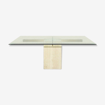 Italian travertine and brass dining table from Artedi 1970 s