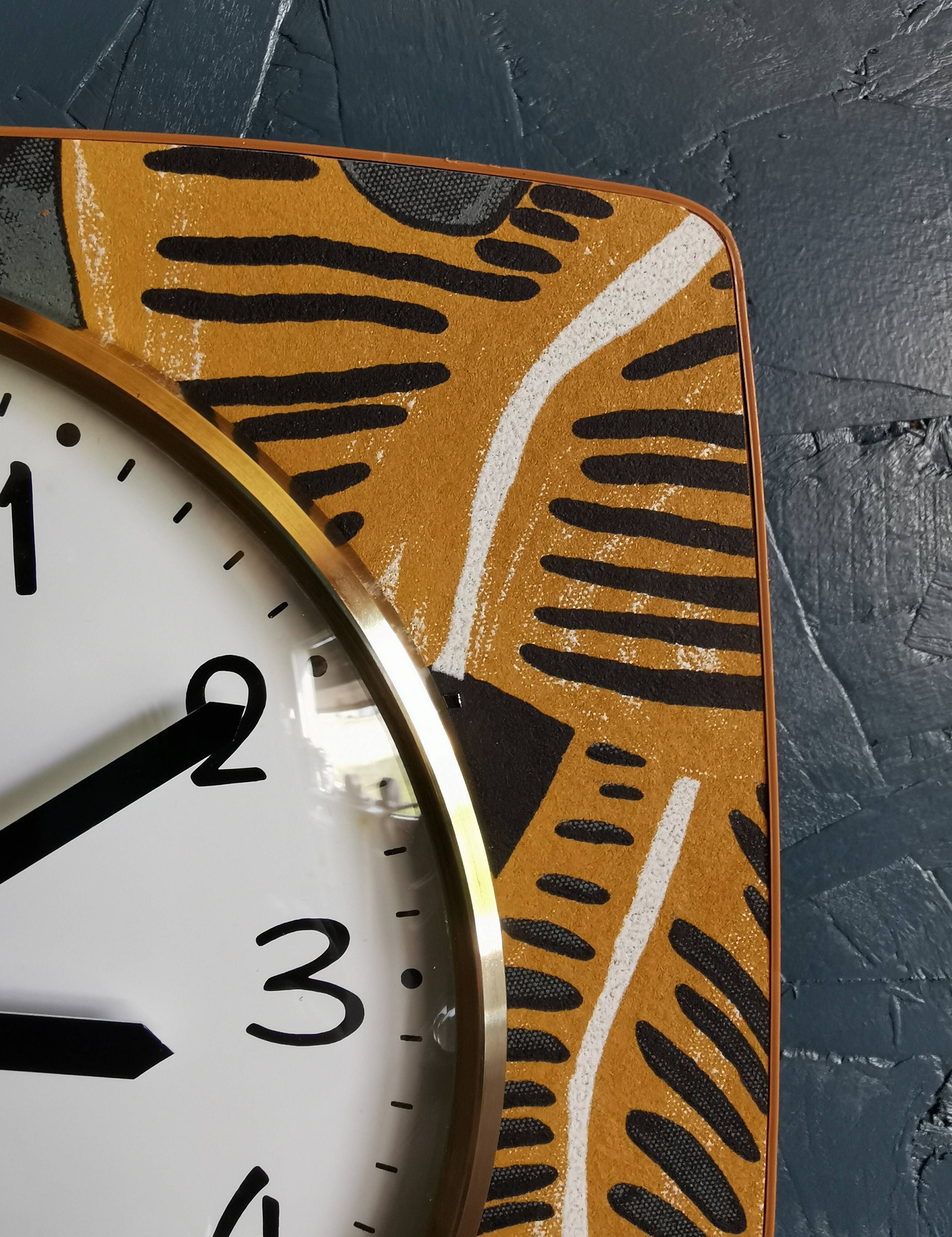 Clock silent rectangular vintage wall pendulum "Black ochre Jaz"